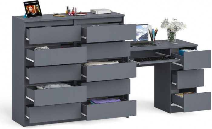 Мори Стол компьютерный МС-6 правый + Комод МК1200.10, цвет графит, ШхГхВ 210,4х50х115 см., выдвижные ящики справа, НЕ универсальная сборка
