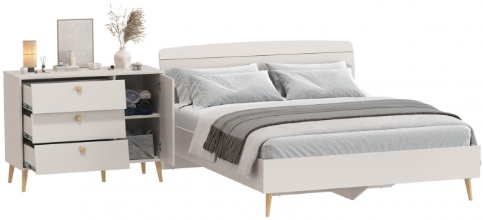 Афина Спальня Кровать 1600 + Комод, цвет кашемир серый, ШхГхВ 164,6х210,2х95,6 + 110х45,3х83 см., сп.м. 1600х2000 мм., б/м, основание есть