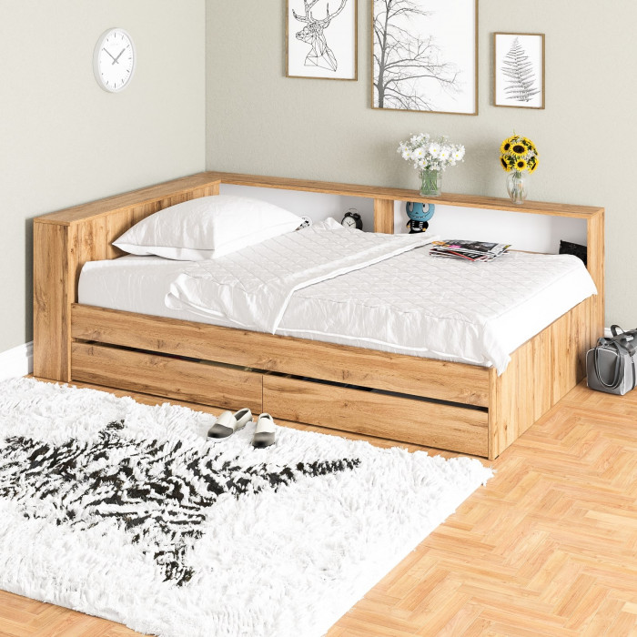 Ксения Кровать с ящиками 1200 + прикроватный блок, дуб вотан