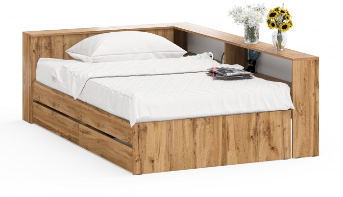 Ксения Кровать с ящиками 1200 + прикроватный блок, дуб вотан
