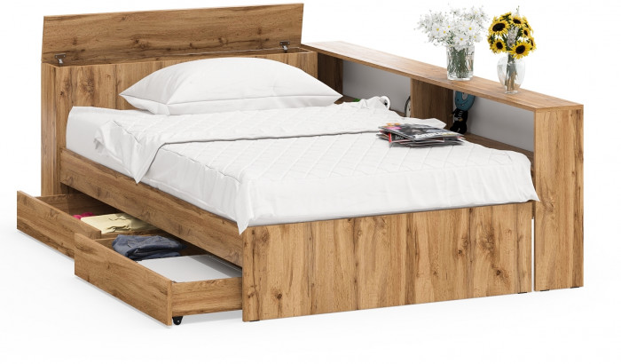 Ксения Кровать с ящиками 1200 + прикроватный блок, дуб вотан