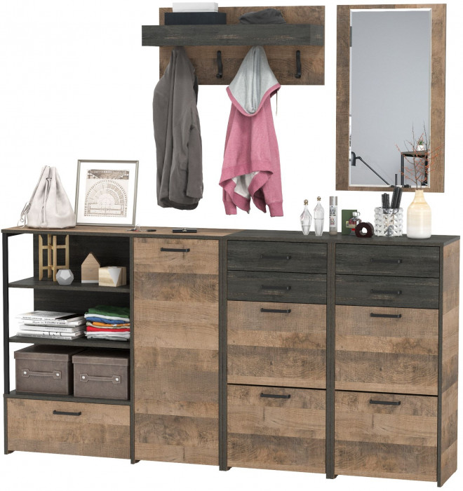 Трувор Прихожая 167, цвет дуб гранж песочный/интра, ШхГхВ 209х37х195 см., универсальная сборка