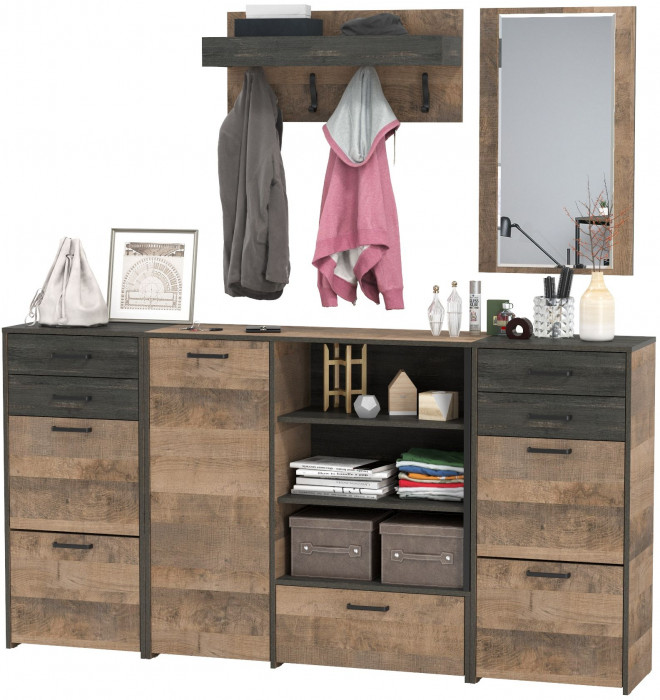 Трувор Прихожая 167, цвет дуб гранж песочный/интра, ШхГхВ 209х37х195 см., универсальная сборка