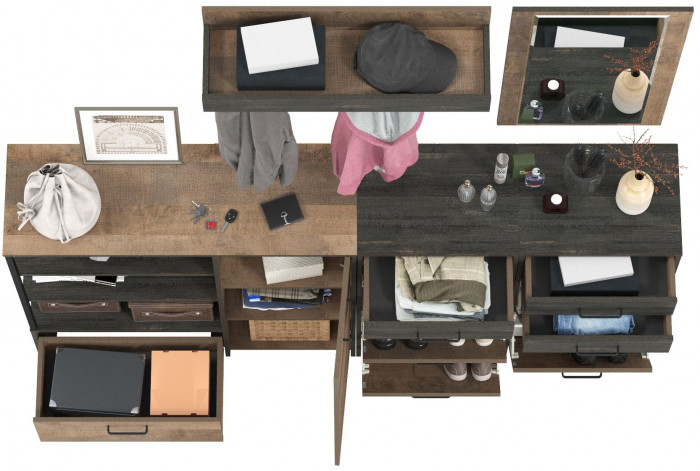 Трувор Прихожая 167, цвет дуб гранж песочный/интра, ШхГхВ 209х37х195 см., универсальная сборка