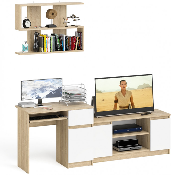 Мори компьютерный стол МС-1 правый + Тумба МТВ1200.1 + Полка 900, дуб сонома/белый