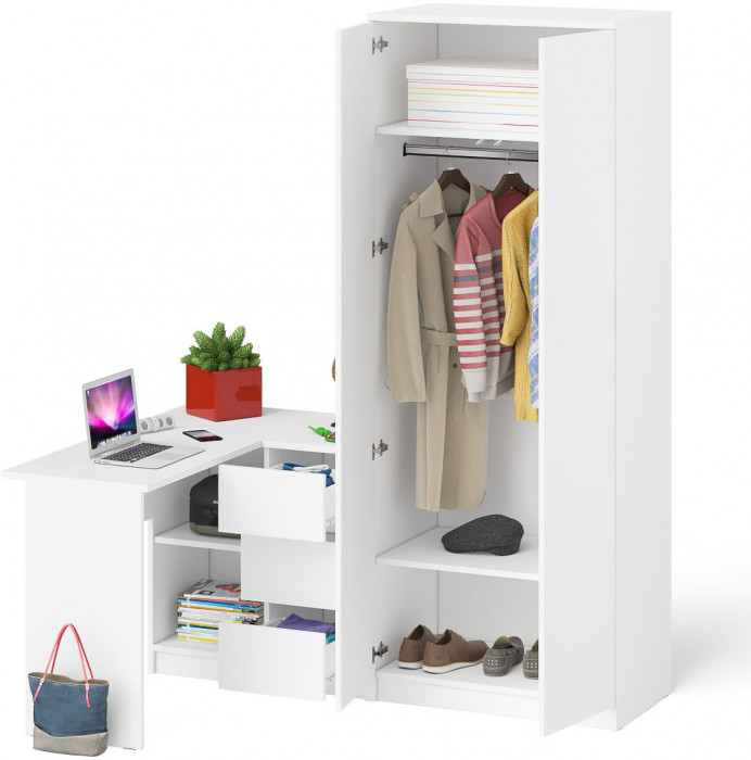 Мори компьютерный стол МС-16 правый + Шкаф МШ800.1, белый