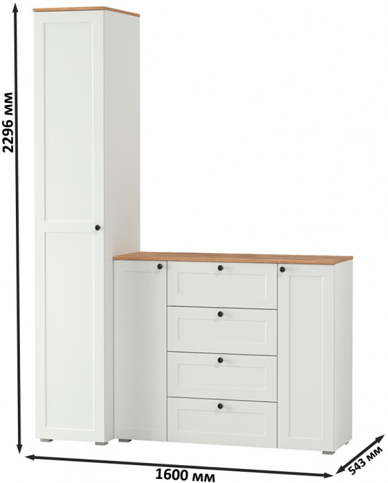 Остин Прихожая 09, цвет белый шагрень/дуб крафт золотой, ШхГхВ 160х54,3х229,6 см., универсальная сборка