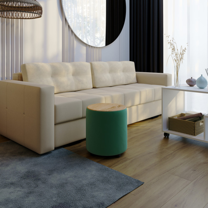 Пуф Пай, изумруд/мдф дуб канадский