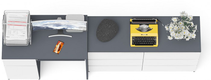 Мори компьютерный стол МС-1 левый + Комод МК1200.6, графит/белый