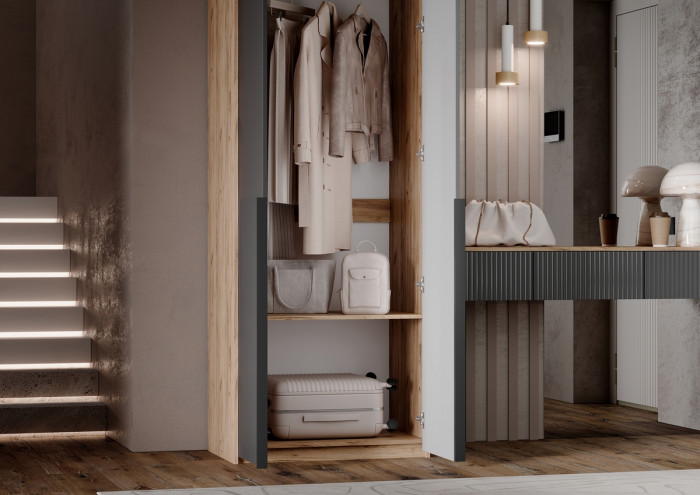 Тумба косметическая со шкафом 2х-ств Марвэл, Крафт золотой/Браш графит