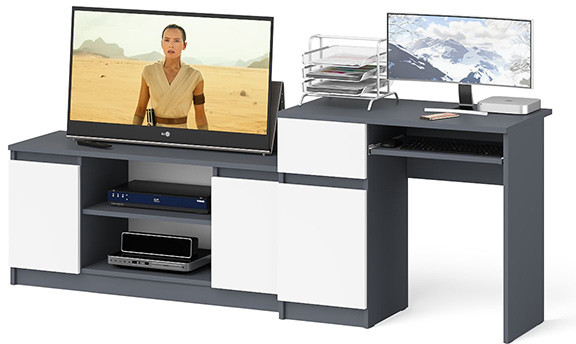 Мори компьютерный стол МС-1 левый + Тумба МТВ1200.1, графит/белый