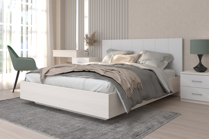 Кровать 1,4 арт.031-М1 (Полосы) - Бодега/Кжз. Белый Глянец (ЛН)