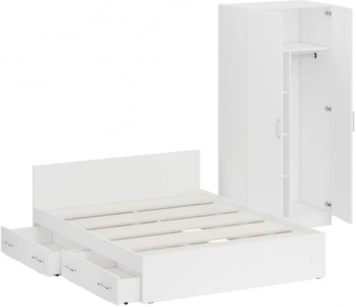 Кровать с ящиками 1600 + Шкаф 2-х створчатый Стандарт, цвет белый, ШхГхВ 163,5х203,5х70 + 90х52х200 см., сп.м. 1600х2000 мм., б/м, основание есть