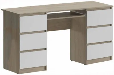 Челси Стол 6 ящиков (Белый глянец, Дуб Сонома)