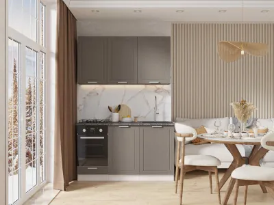 Кухня Альфа 1,4 м холст вулкан (корпус белый, столешница кастилло темный)