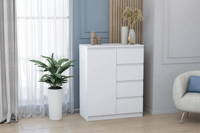 Кэт-1 Комод 1-Ств./Ящики, Белый/Белый