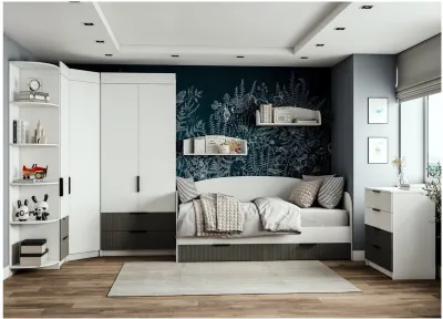 Модульная детская Лавис, композиция 7, Белый/Белый Софт / Графит Софт