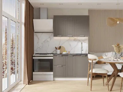 Кухня Альфа 1,2 м холст вулкан (корпус белый, столешница кастилло темный)