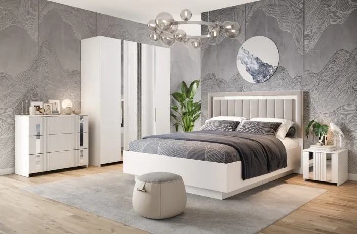 Кровать КИНГ-САЙЗ 180х200 "Харди-1" с ПМ - Белый текстурный/Ясень белый