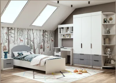 Модульная детская Лавис, композиция 2, Белый/Белый софт / Серый эмалит