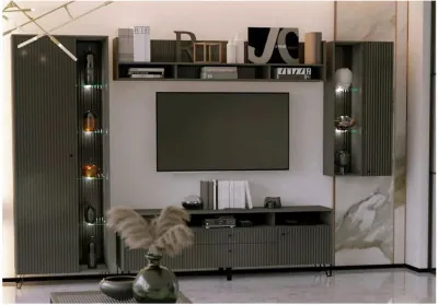 Модульная гостиная Оливия, композиция 1 (Графит, Графит глянец)