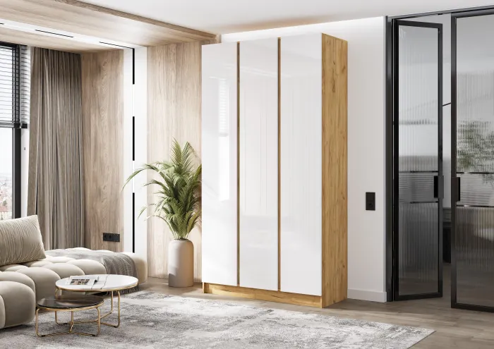 Келвин Шкаф 3-х створчатый (1200) (Белый Глянец, Дуб Крафт)