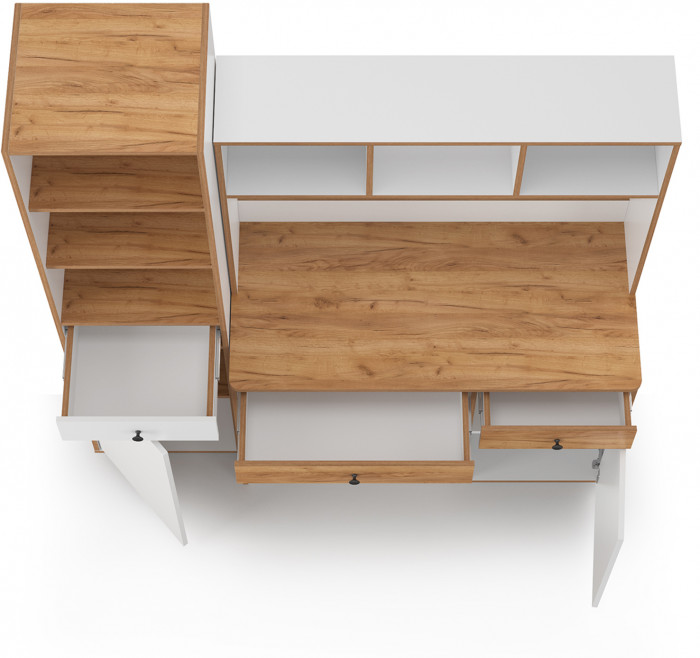 Вуди Компоновка № 05, цвет белый премиум/дуб крафт золотой, ШхГхВ 155х52,7х180,3 см., универсальная сборка