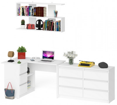 Мори компьютерный стол МС-16 левый + Комод МК1200.6 + Полка 1200, белый
