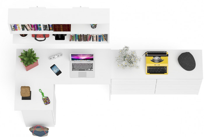 Мори компьютерный стол МС-16 левый + Комод МК1200.6 + Полка 1200, белый