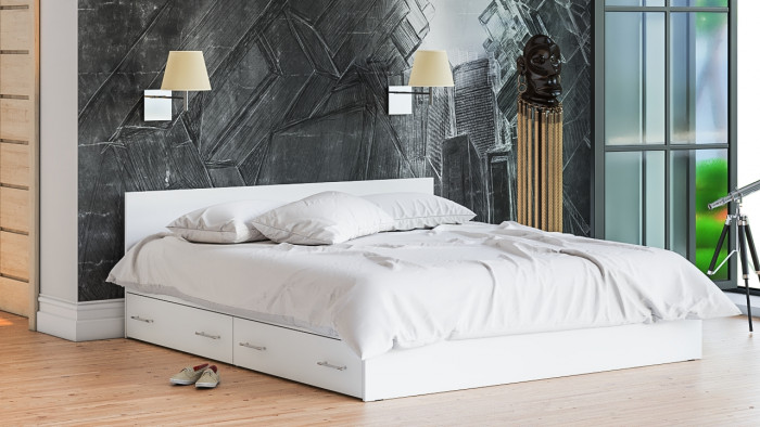 Мори Кровать с ящиками 1800, цвет белый, ШхГхВ 183,5х203,5х70 см., сп.м. 1800х2000 мм., без матраса, основание есть