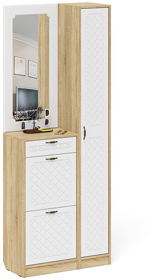 Прихожая П-6 Компоновка № 23, дуб сонома/фасады МДФ белое дерево фрезеровка ромб