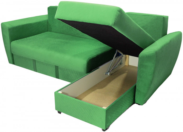 Диван-кровать угловой Амстердам Люкс, 150х200, еврокнижка, велюр, зеленый