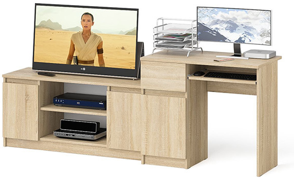 Мори компьютерный стол МС-1 левый + Тумба МТВ1200.1, дуб сонома