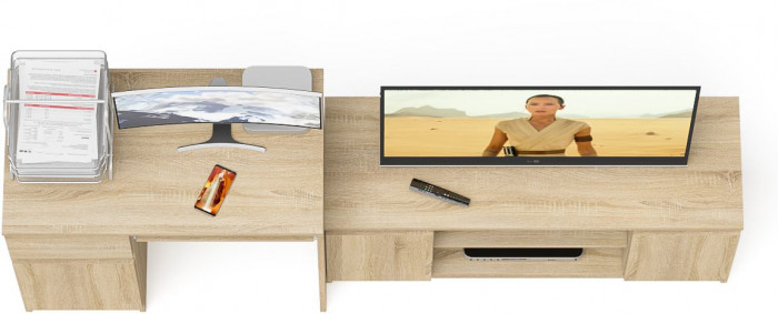 Мори компьютерный стол МС-1 левый + Тумба МТВ1200.1, дуб сонома