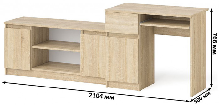 Мори компьютерный стол МС-1 левый + Тумба МТВ1200.1, дуб сонома