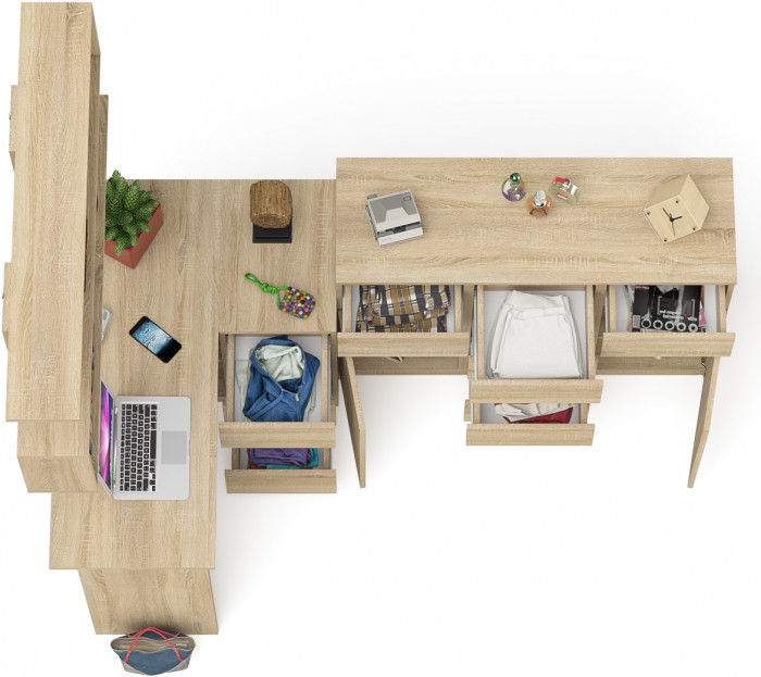 Мори компьютерный стол МС-16 правый + Комод МК1200.4 + Полка 1200, дуб сонома