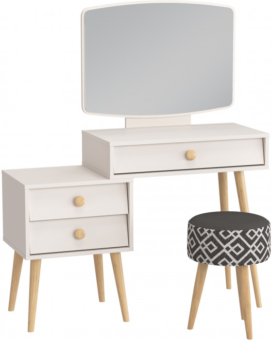 Афина Спальня 4-25901М1к.с. Трюмо + Банкетка 6-5132ТКчёр Юна, цвет кашемир серый/ткань чёрная, ШхГхВ 105х38,6х129 + 33х33х45 см., универс. сб.