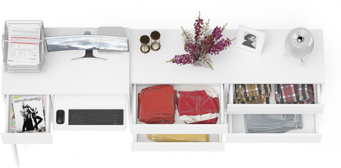 Мори Стол компьютерный МС-1 левый + Комод МК1380.6, цвет белый, ШхГхВ 228х50х76,6 см., выдвижной ящик слева, НЕ универсальная сборка