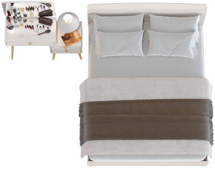 Афина Спальня Кровать 1600 + Трюмо, цвет кашемир серый, ШхГхВ 164,6х210,2х95,6 + 105х38,6х129 см., сп.м. 1600х2000 мм., б/м, основание есть