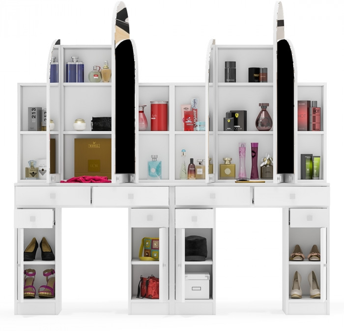 Два туалетных столика Трельяжа МД №2, цвет белый шагрень, ШхГхВ 180х31х178 см. (Трельяж (Туалетный столик № 2))