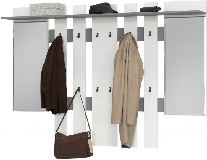 Лира ГК 2-3814+2-3814графбел Вешалка с зеркалом, цвет графит/белый, ШхГхВ 200х28х135 см., универсальная сборка