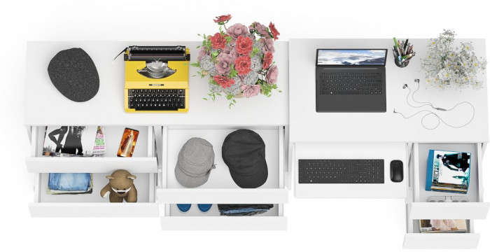 Мори компьютерный стол МС-6 правый + Комод МК1200.6, белый