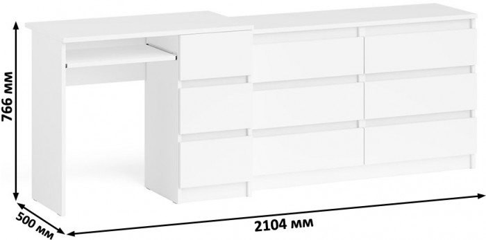 Мори компьютерный стол МС-6 правый + Комод МК1200.6, белый
