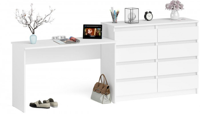 Мори Стол письменный МСП1200.1 + Комод МК1200.8, цвет белый, ШхГхВ 240,8х50х94 см., универсальная сборка