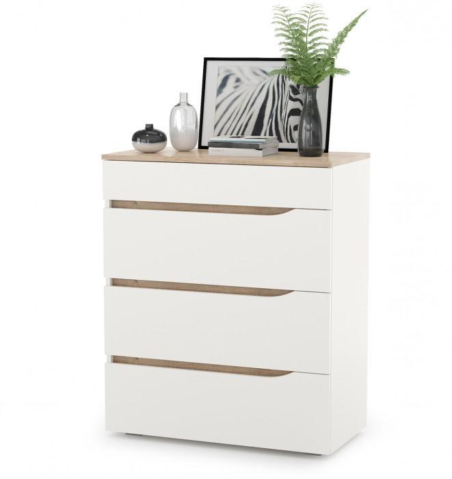 Муссон Кровать 11.28 + подъёмный ортопед + Комод 13.97 + Зеркало СВК, цвет белый/дуб эндгрейн элегантный/кожзам белый, сп. м. 1600х2000 мм., б/м