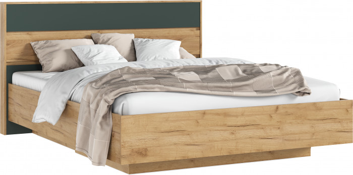 Роджинамиф Кровать парящая 1,6м (ортопед металл), Крафт золотой/Изумрудный