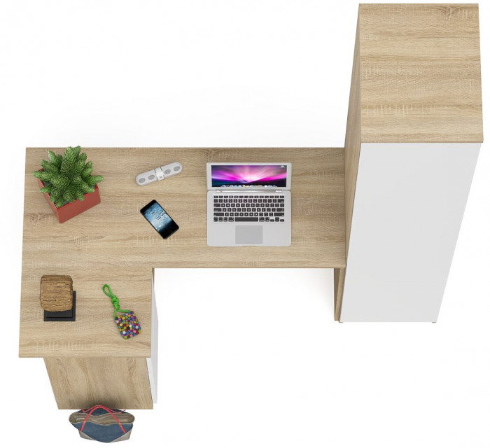 Мори компьютерный стол МС-16 левый + Пенал МШ400.1, дуб сонома/белый