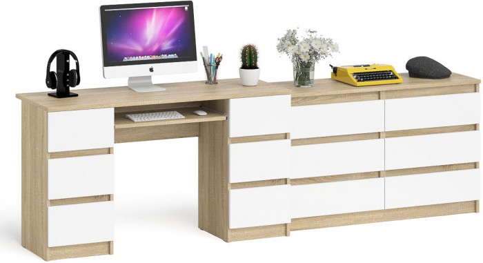 Мори компьютерный стол МС-2 + Комод МК1200.6, дуб сонома/белый