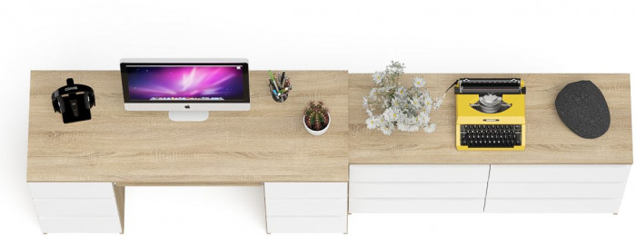 Мори компьютерный стол МС-2 + Комод МК1200.6, дуб сонома/белый