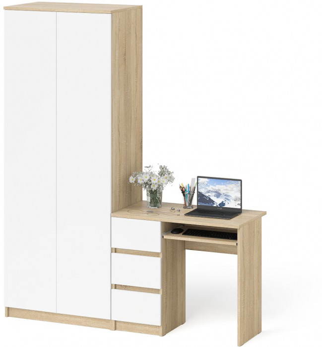 Мори компьютерный стол МС-6 левый + Шкаф МШ800.1, дуб сонома/белый